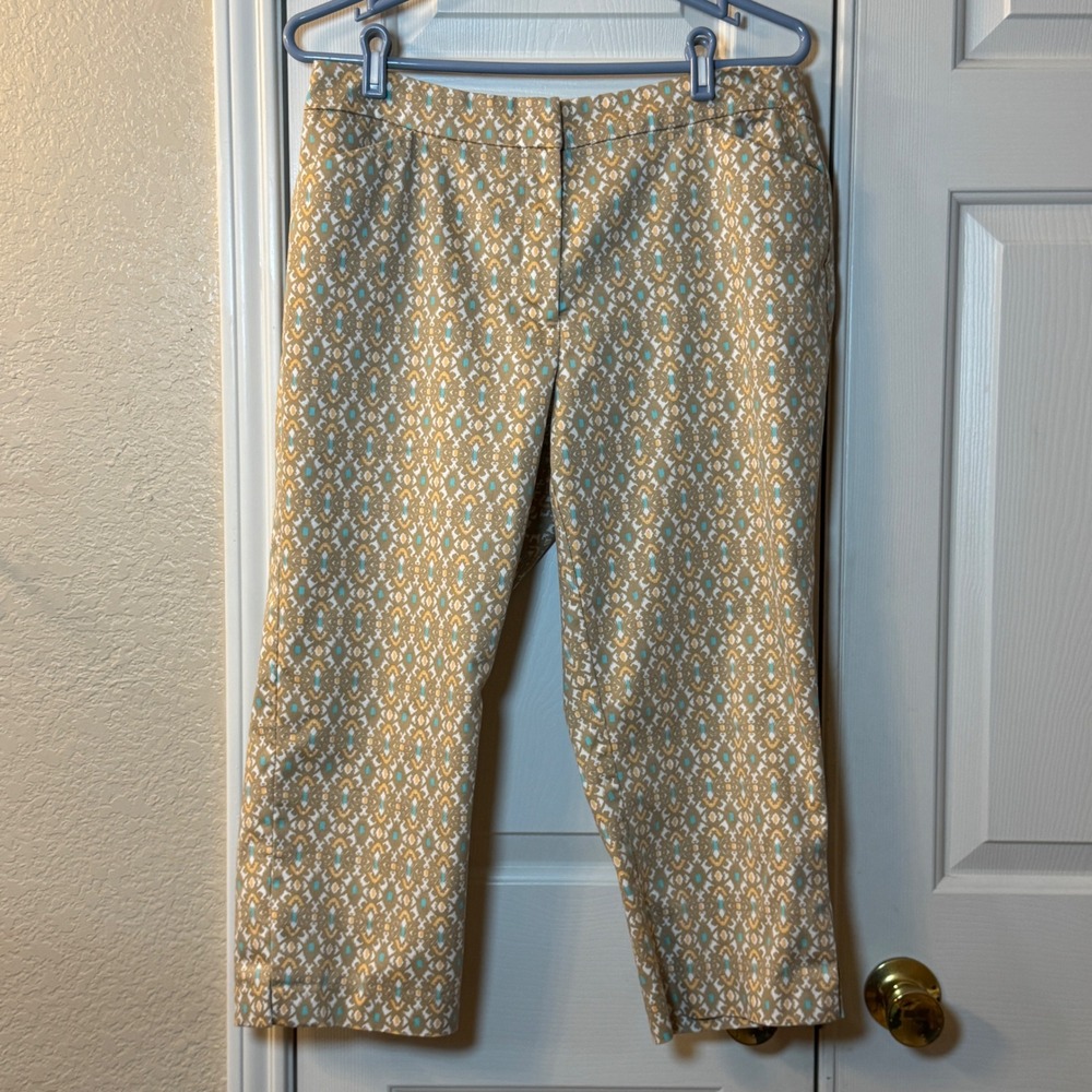 Ruby Rd. Capri Women's Size 12 Tan Geometric Pattern Stretch Pockets Side Slits